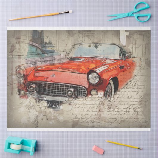 Red Car  20x30-decoupage Tissuepapier (Craft)