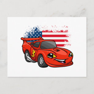 Red car american flag cartoon - Kies achterkleur Briefkaart