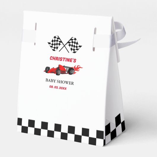 Red Car Race Baby shower Bedankdoosjes (Achterkant)