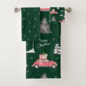 Red Car Winter Pattern Merry kerst Green Bad Handdoek (Insitu)
