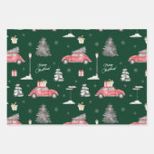 Red Car Winter Pattern Merry kerst Green Inpakpapier Vel (Voorkant 2)