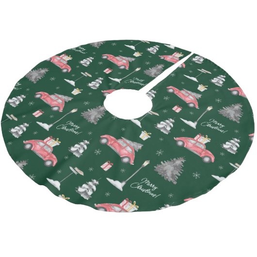 Red Car Winter Pattern Merry kerst Green Kerstboom Rok (Gekanteld)