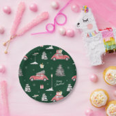 Red Car Winter Pattern Merry kerst Green Papieren Bordje (Feest)