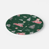 Red Car Winter Pattern Merry kerst Green Papieren Bordje (Gekanteld)