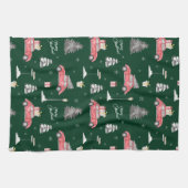 Red Car Winter Pattern Merry kerst Green Theedoek (Horizontaal)