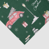 Red Car Winter Pattern Merry kerst Green Tissuepapier (Detail)