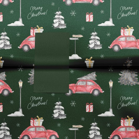 Red Car Winter Pattern Merry kerst Green Tissuepapier