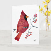 Red Cardinaal Notecard Kaart (Gele Bloem)