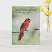 Red Cardinaal Waiting Scripture Kaart Psalm 27:4 (Gele Bloem)