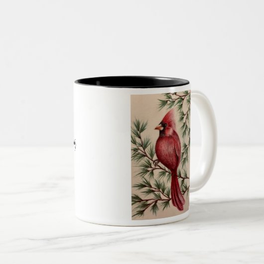 Red Cardinal and Pine Two-Tone Coffee Mug (Devant droit)