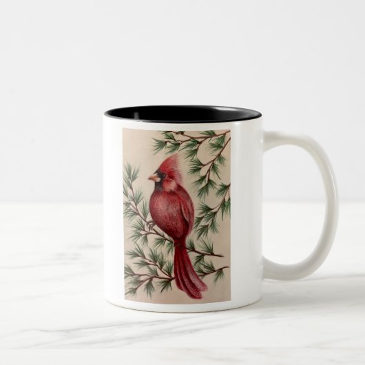 Red Cardinal and Pine Two-Tone Coffee Mug (Droit)