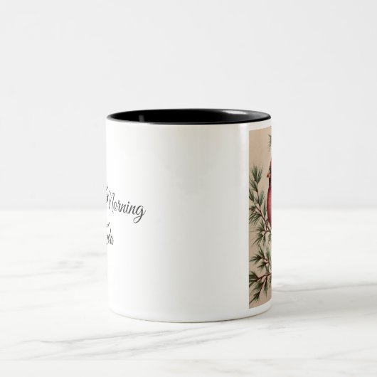 Red Cardinal and Pine Two-Tone Coffee Mug (Centre)