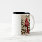 Red Cardinal and Pine Two-Tone Coffee Mug Tweekleurige Koffiemok (Voorkant rechts)