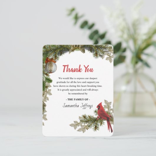 Red Cardinal Bereavement Dank u Nota Bedankkaart (Staand voorkant)