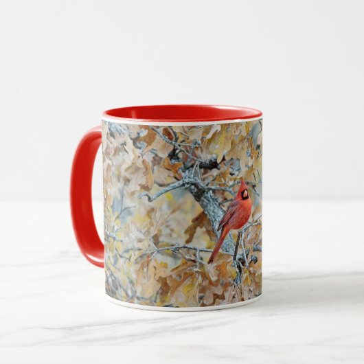 Red Cardinal Bird à Tree Art Mug Cup (Devant gauche)