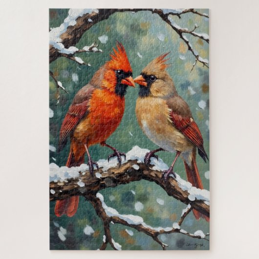 Red Cardinal Bird Couple Valentine's Gift Legpuzzel (Verticaal)