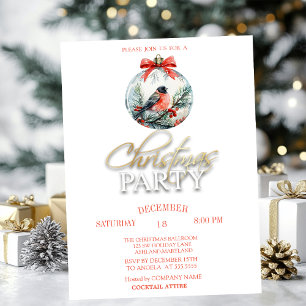 Red Cardinal Bird Holly Berry Ball Invitation