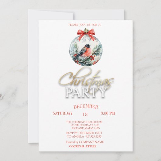 Red Cardinal Bird Holly Berry Ball Invitation (Devant)