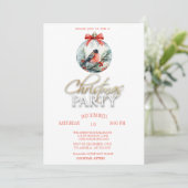 Red Cardinal Bird Holly Berry Ball Invitation (Debout devant)