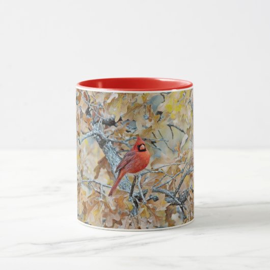 Red Cardinal Bird in Tree Art Mok Cup (Midden)