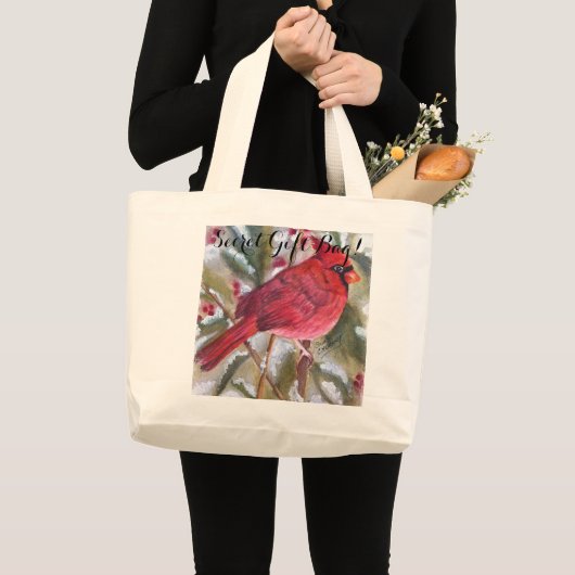 RED CARDINAL BIRD SECRET GIFT GROTE TOTE BAG (Voorkant (product))