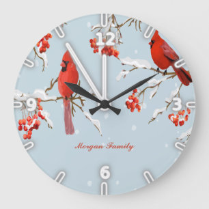 Red Cardinal Bird Tree Snow Christmas Grote Klok