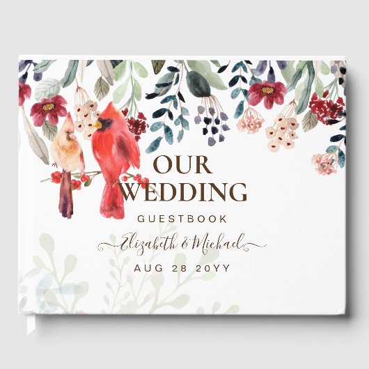 Red Cardinal Birds Mariage Livre d'or (Recto)