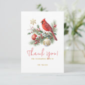 Red Cardinal Christmas Bouquet Personalized Text  Bedankkaart (Staand voorkant)
