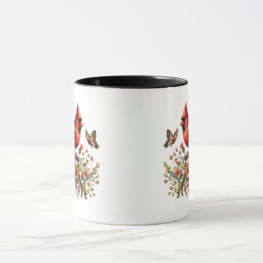 Red Cardinal Floral Ceramic Mug – 11oz (Centre)