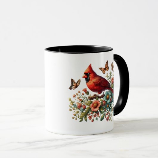Red Cardinal Floral Ceramic Mug – 11oz (Devant droit)