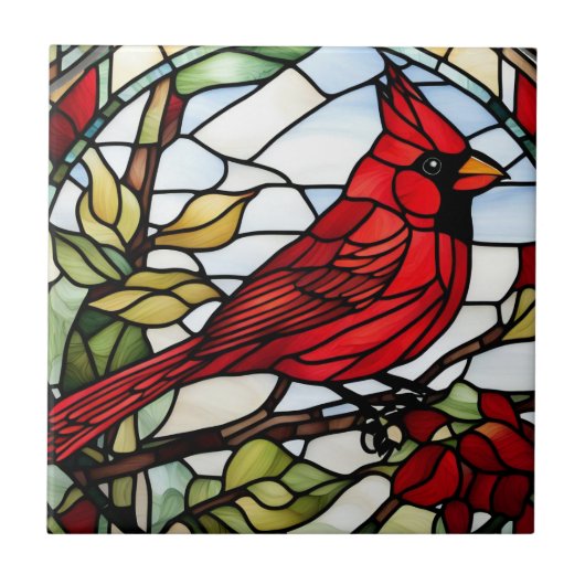 Red Cardinal Glas in lood Woodland Bird Tegeltje (Voorkant)
