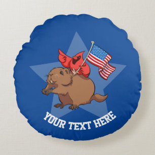 Red Cardinal & Groundhog USA Cartoon en tekst Rond Kussen