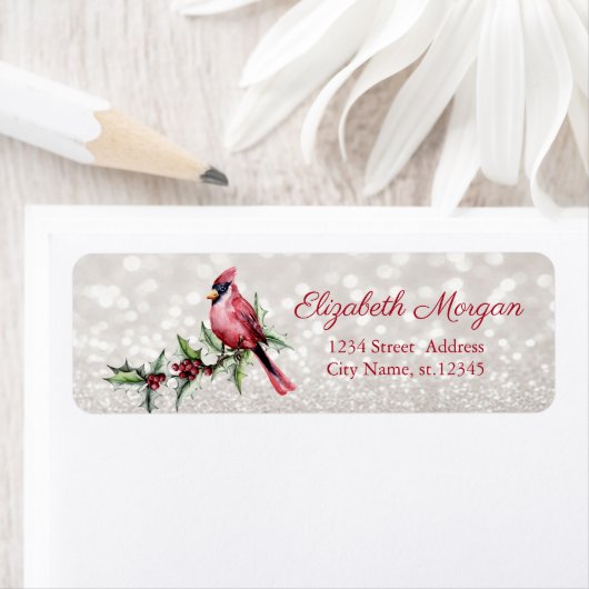 Red Cardinal Holly Berry Bokeh Etiket (Insitu)