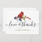 Red Cardinal Modern Script Amour et Merci Holiday (Devant / Derrière)