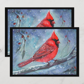 Red cardinal watercolor design by Renee Lavoie Feestdagenkaart