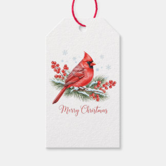 Red Cardinal Winter Berry Merry Christmas Tag Cadeaulabel