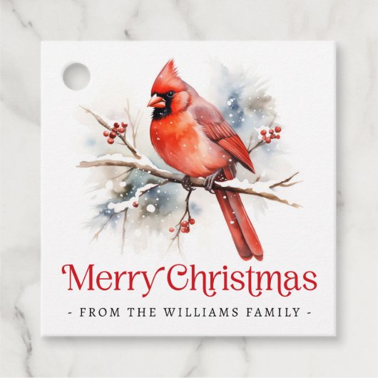 Red cardinal winter branch Merry Christmas to from Bedankjes Labels (Voorkant)