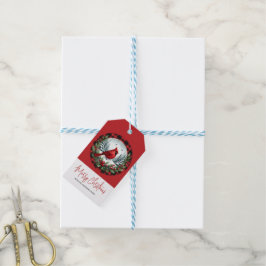 Red Cardinal with Holly Berries Cadeaulabel