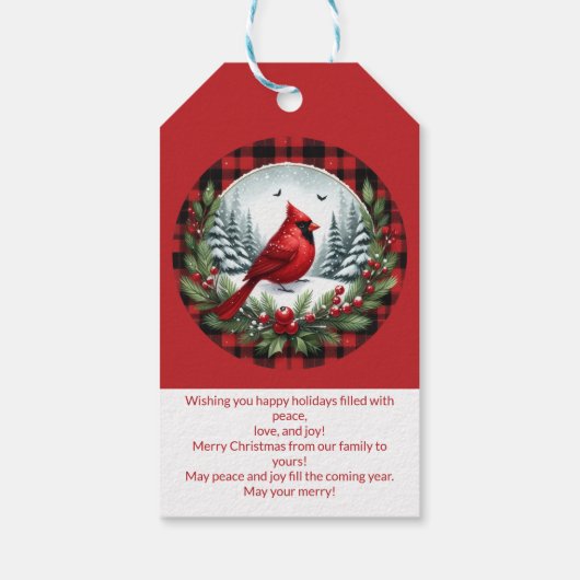 Red Cardinal with Holly Berries Cadeaulabel (Achterkant)