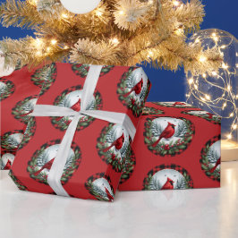 Red Cardinal with Holly Berries Cadeaupapier