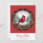 Red Cardinal with Holly Berries Feestdagenkaart (Voorkant)