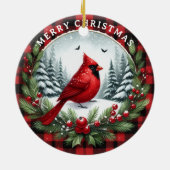 Red Cardinal with Holly Berries Keramisch Ornament (Achterkant)