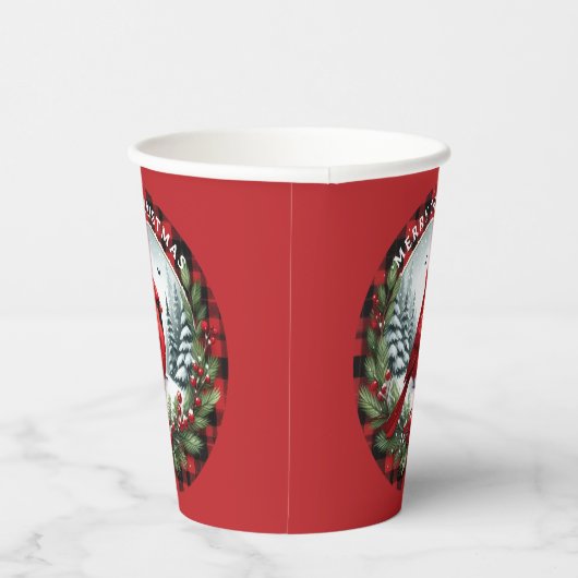 Red Cardinal with Holly Berries Papieren Bekers (Rechts)