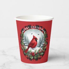 Red Cardinal with Holly Berries Papieren Bekers