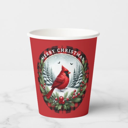 Red Cardinal with Holly Berries Papieren Bekers (Voorkant)