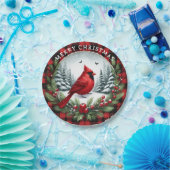Red Cardinal with Holly Berries Papieren Bordje (Feest)