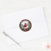 Red Cardinal with Holly Berries Ronde Sticker (Envelop)