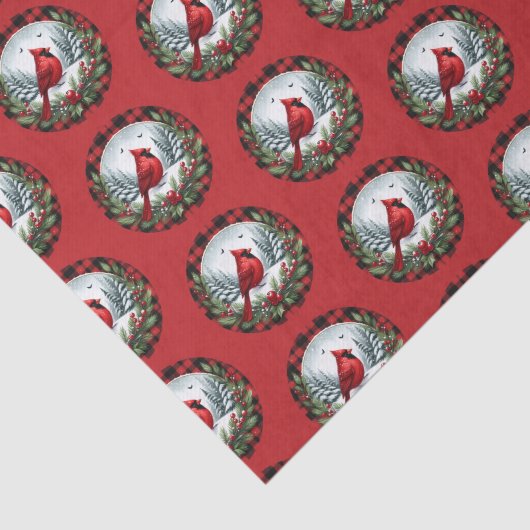 Red Cardinal with Holly Berries Tissuepapier (Detail)