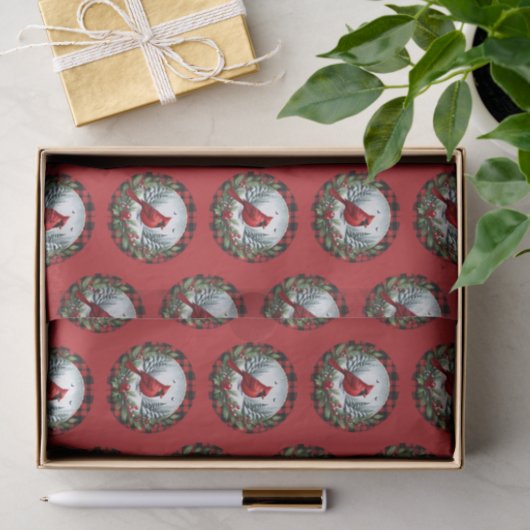 Red Cardinal with Holly Berries Tissuepapier (Geschenk)