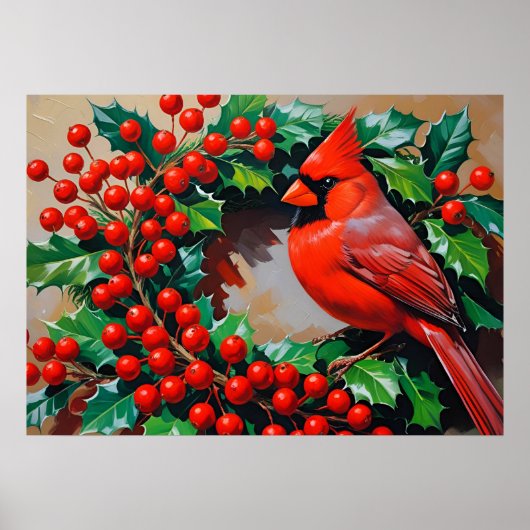 Red Cardinal with Wreath Poster (Voorkant)